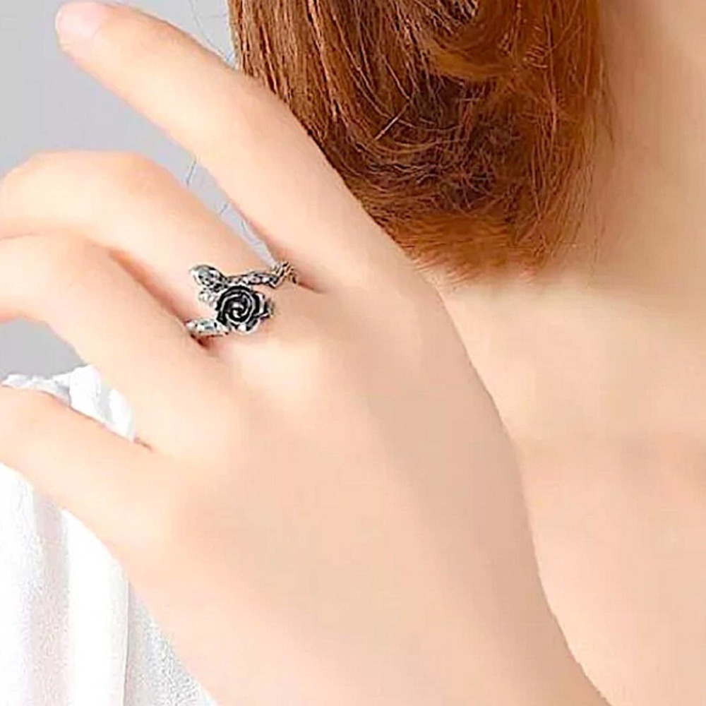 Rose Flower Design Sterling Silver Ring - Picture 5 of 5